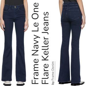 FRAME Women 2 M Le One Flare Jeans Keller Blue Stretch Denim Mid Rise NEW